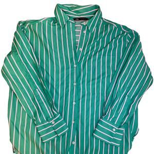 ZARA Green Striped Button-Up Shirt Size S